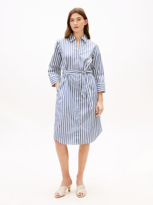 white relaxed fit midi-hemdkleid mit taillengürtel für damen - tommy hilfiger