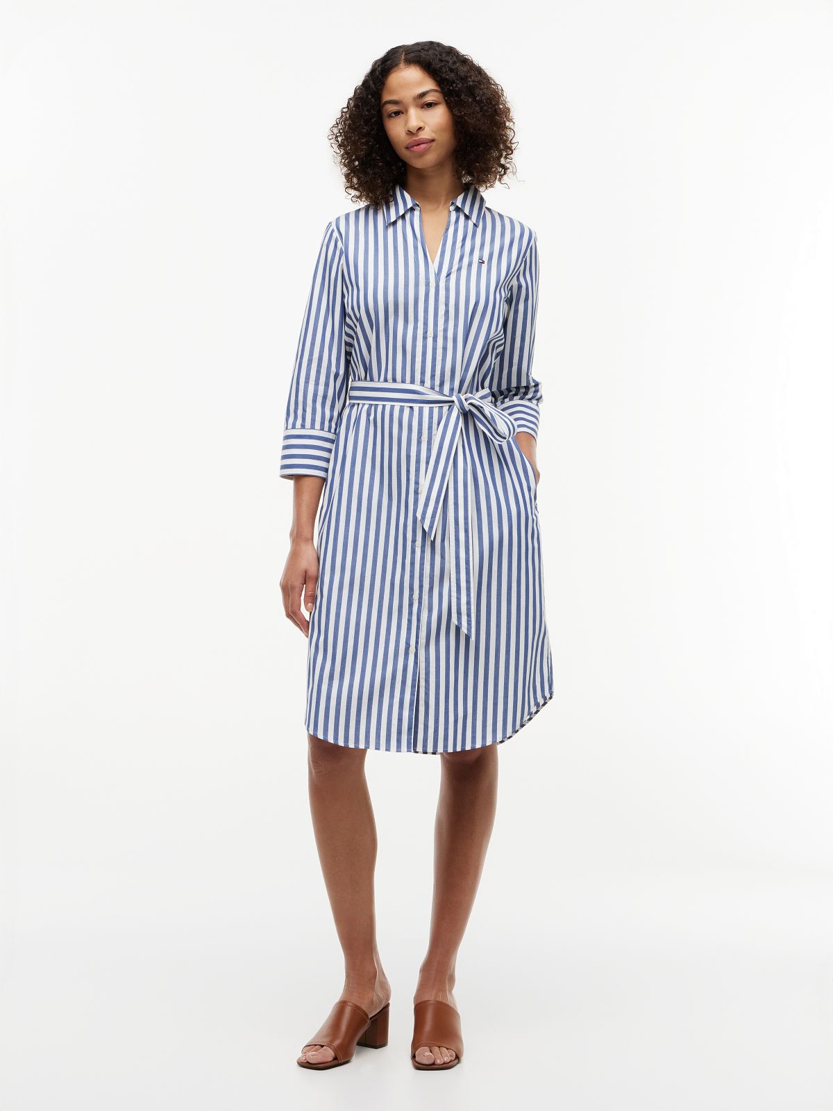 Belted Relaxed Midi Shirt Dress — White