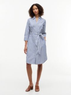 Belted Relaxed Midi Shirt Dress — White 1