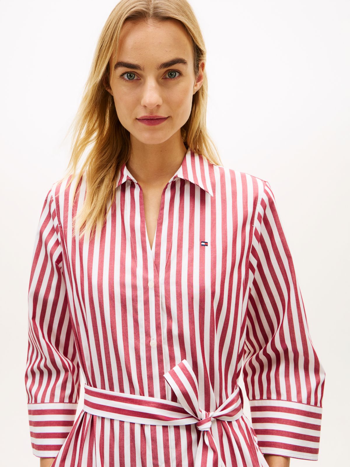 Belted Relaxed Midi Shirt Dress — Beige