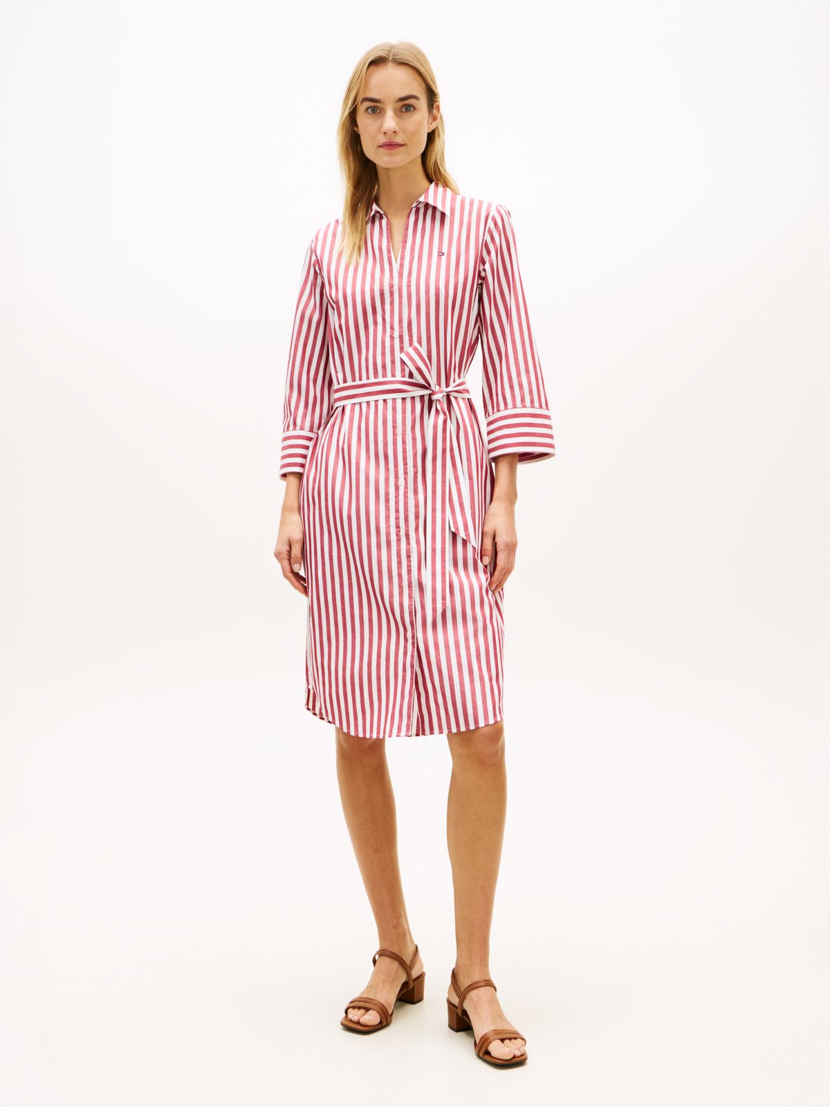Belted Relaxed Midi Shirt Dress — Beige