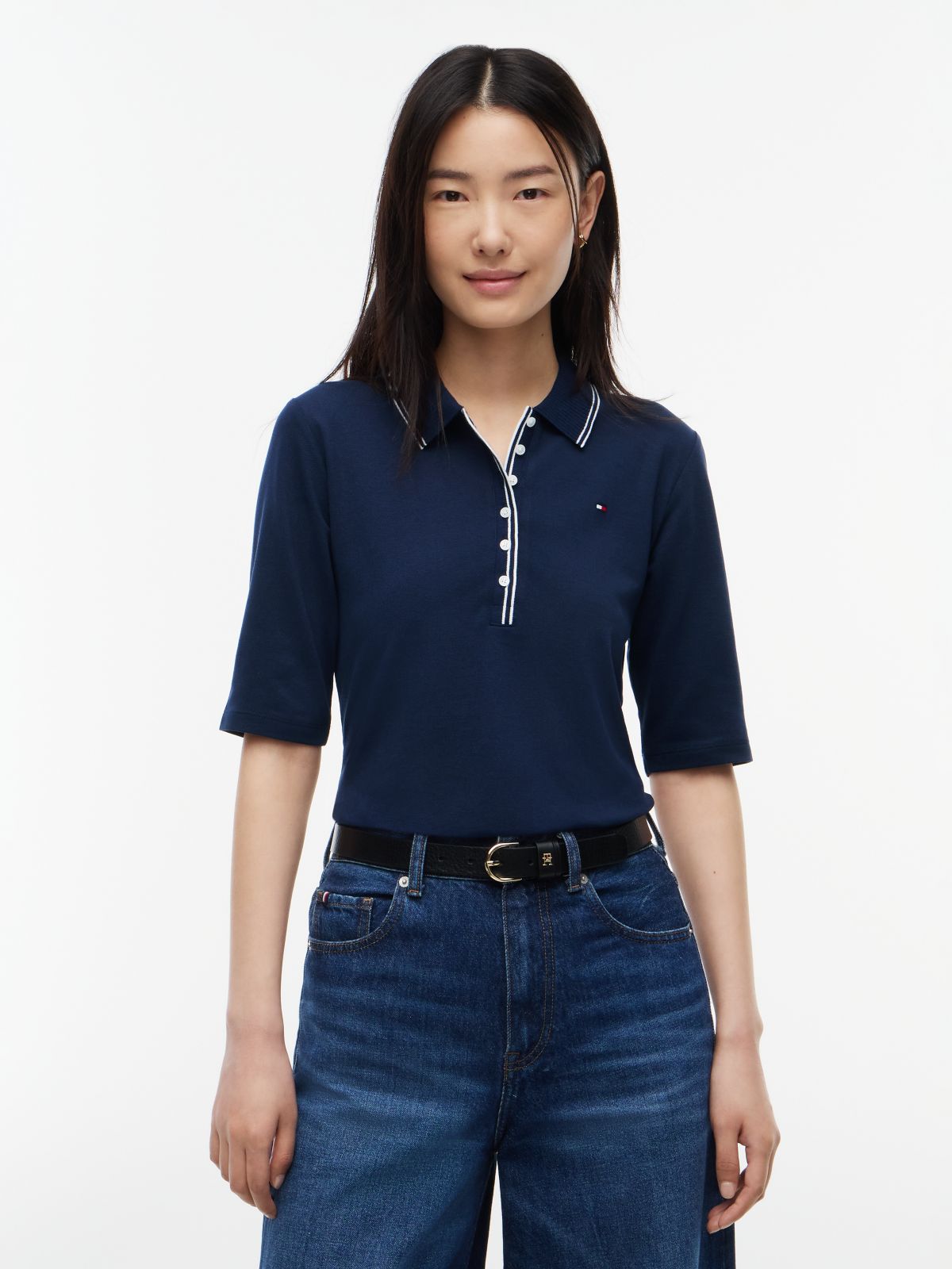 Slim Fit Tipped Half Sleeve Polo Shirt — Blue