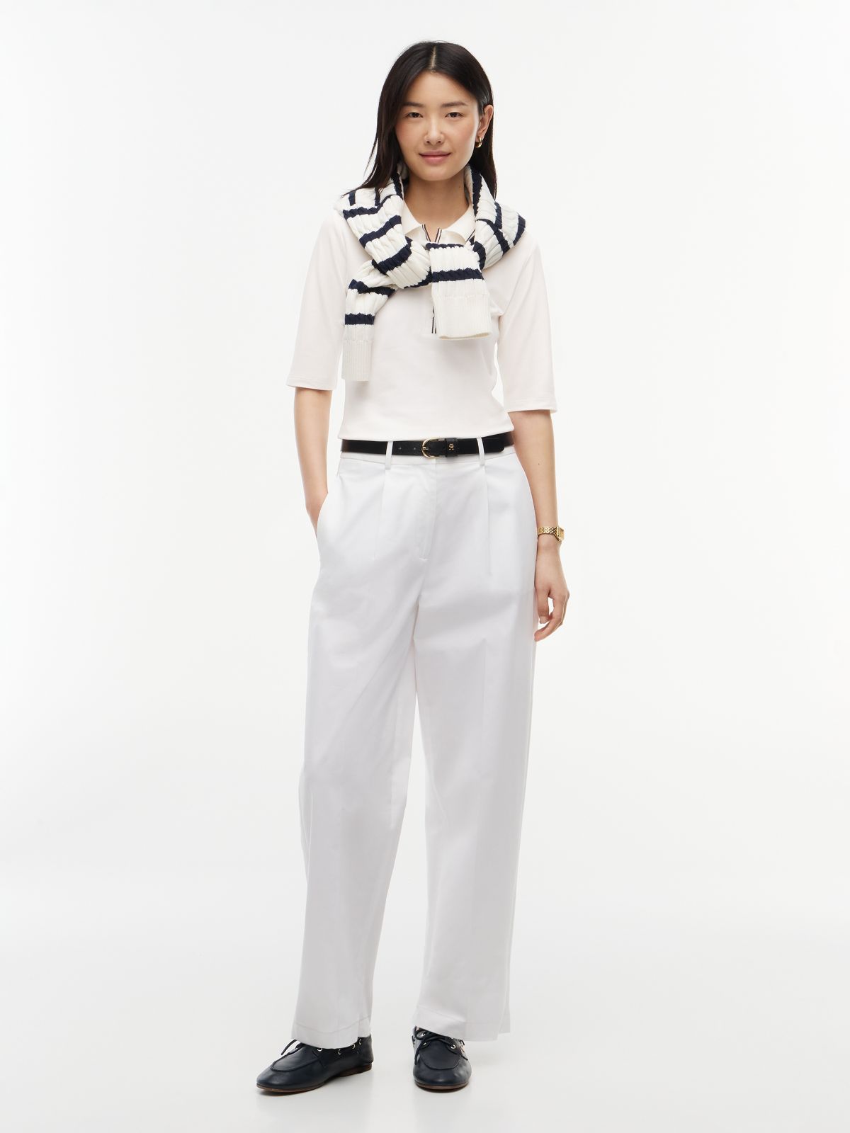 Slim Fit Tipped Half Sleeve Polo Shirt — White
