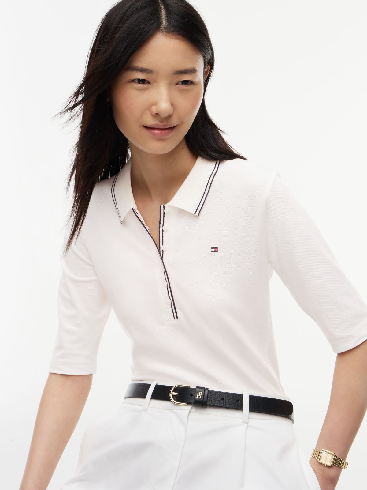 Slim Fit Tipped Half Sleeve Polo Shirt — White