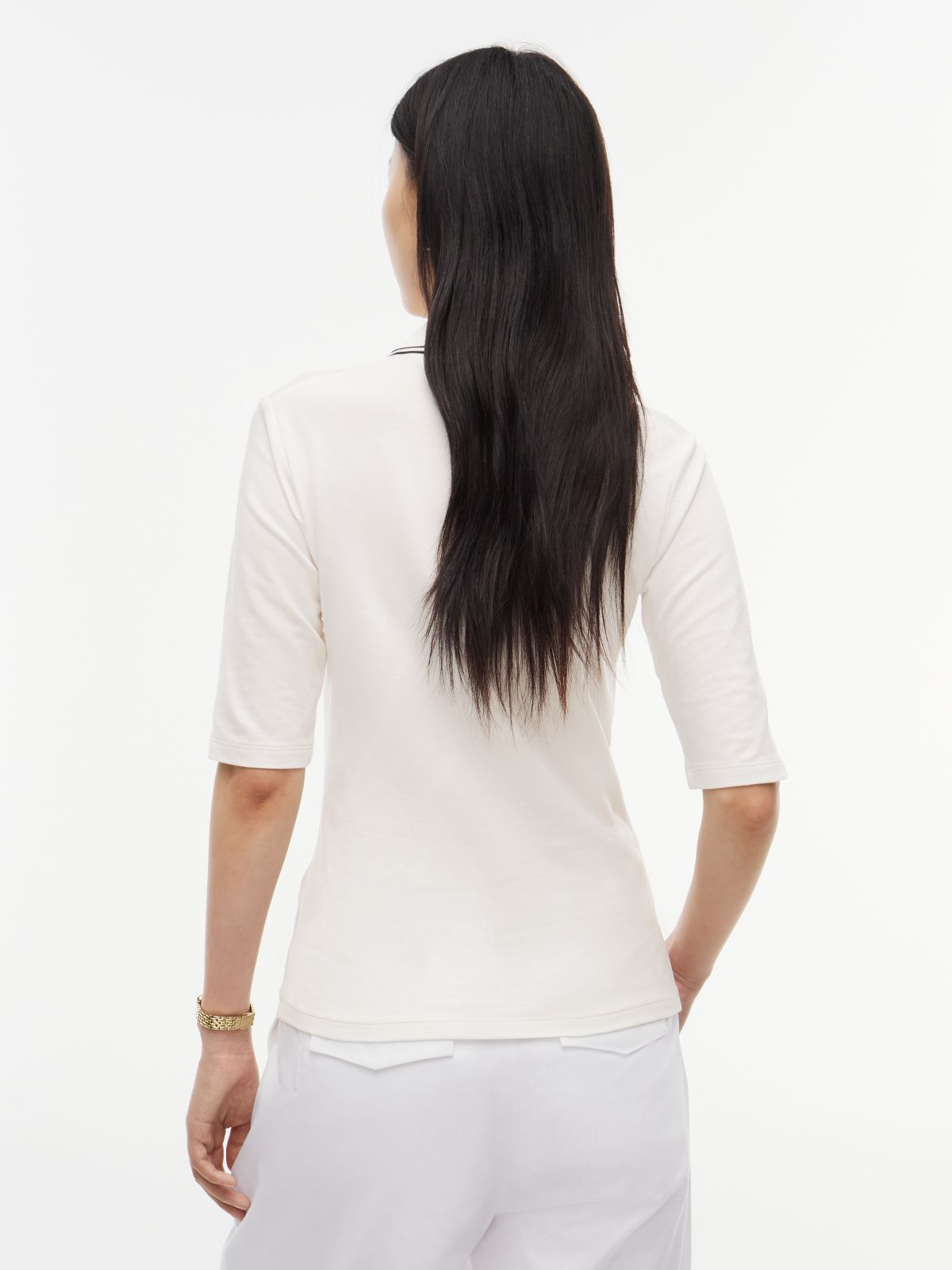 Slim Fit Tipped Half Sleeve Polo Shirt — White