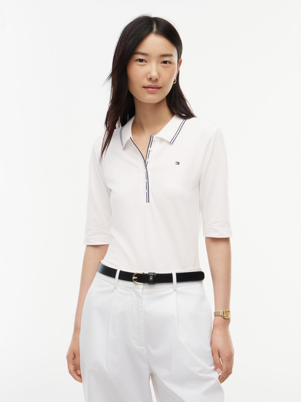 Slim Fit Tipped Half Sleeve Polo Shirt — White