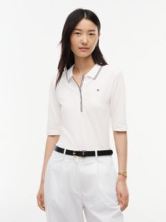 Slim Fit Tipped Half Sleeve Polo Shirt — White 1