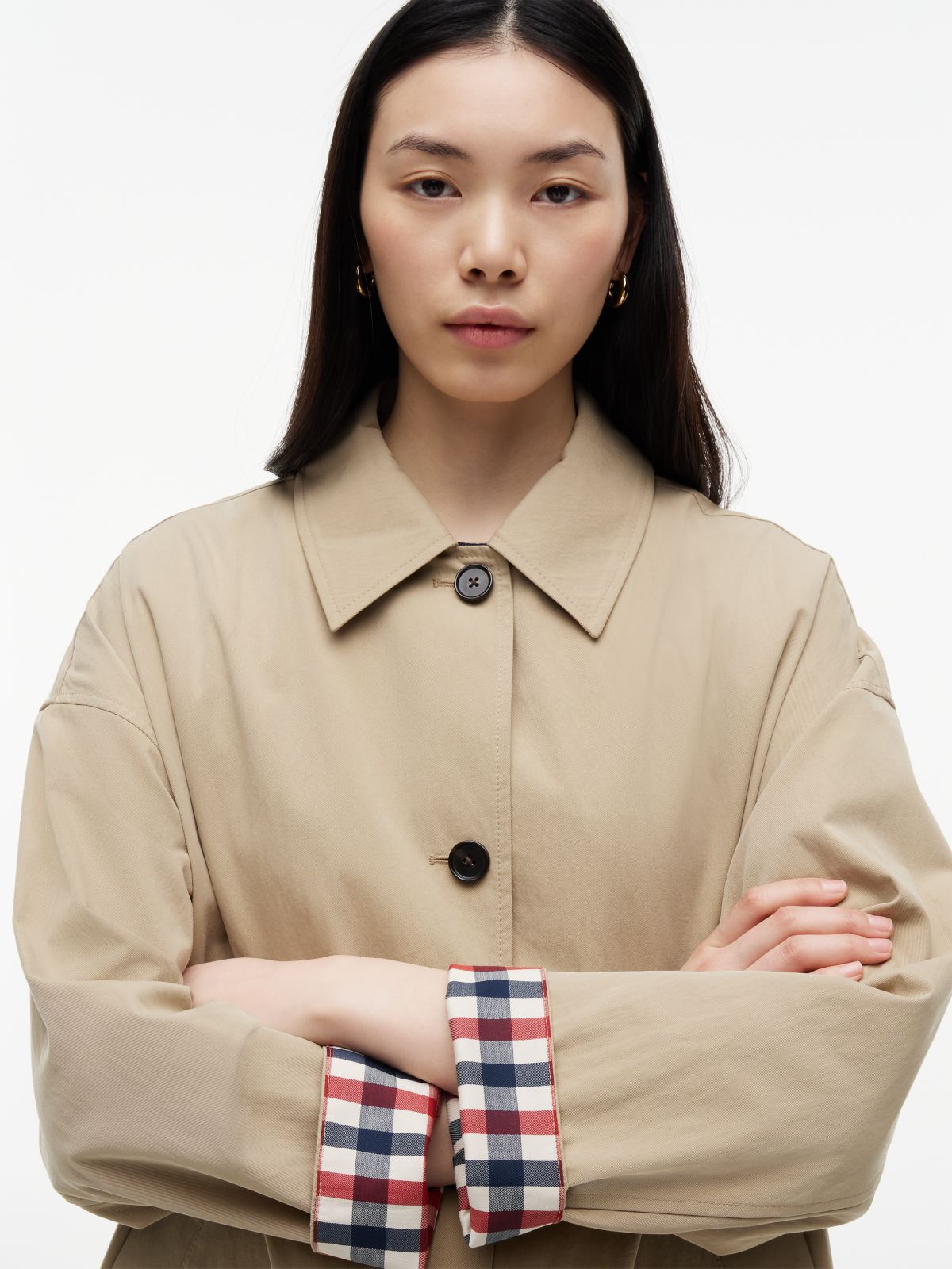 Water Repellent Twill Single Breasted Coat — Beige
