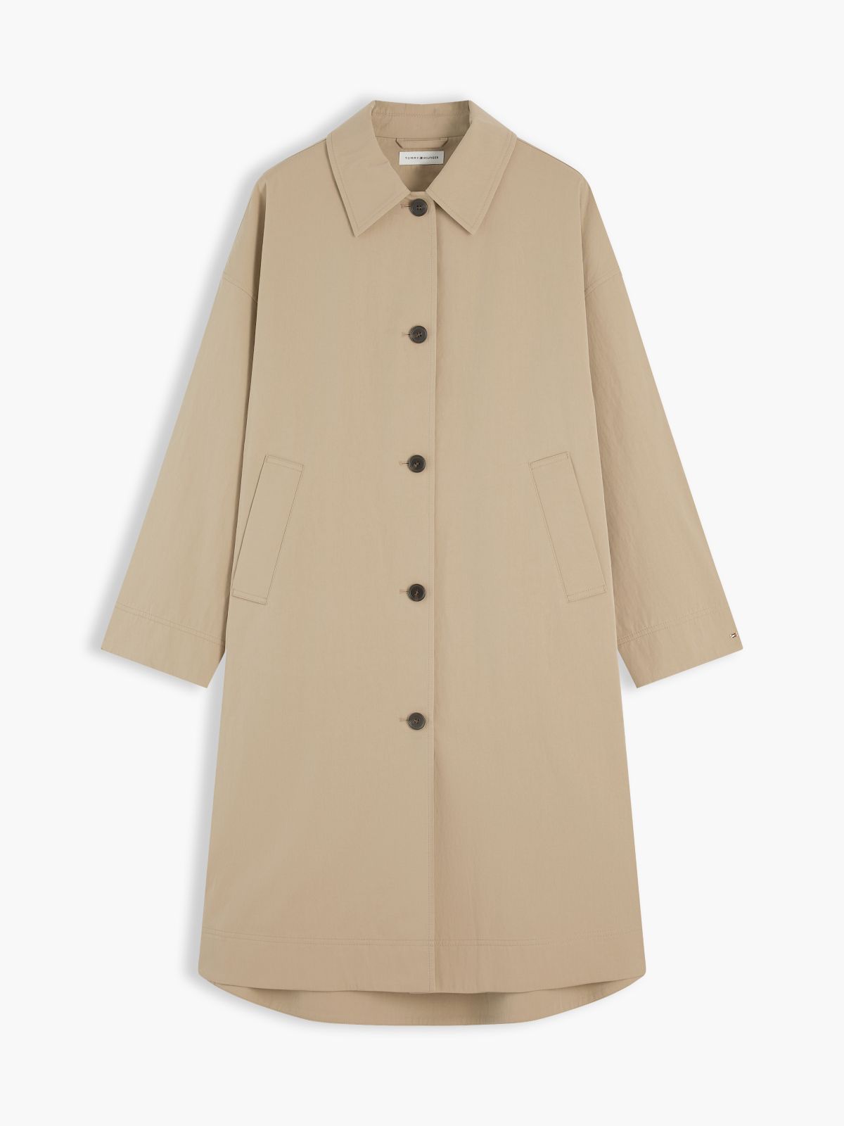 Water Repellent Twill Single Breasted Coat — Beige