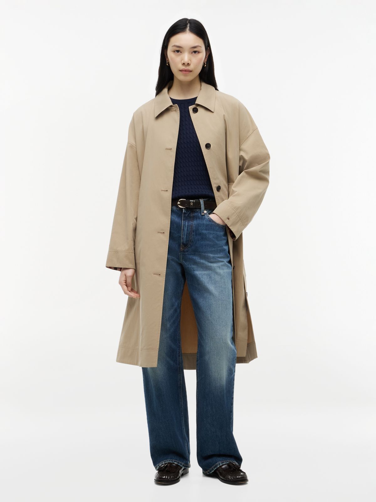 Water Repellent Twill Single Breasted Coat — Beige