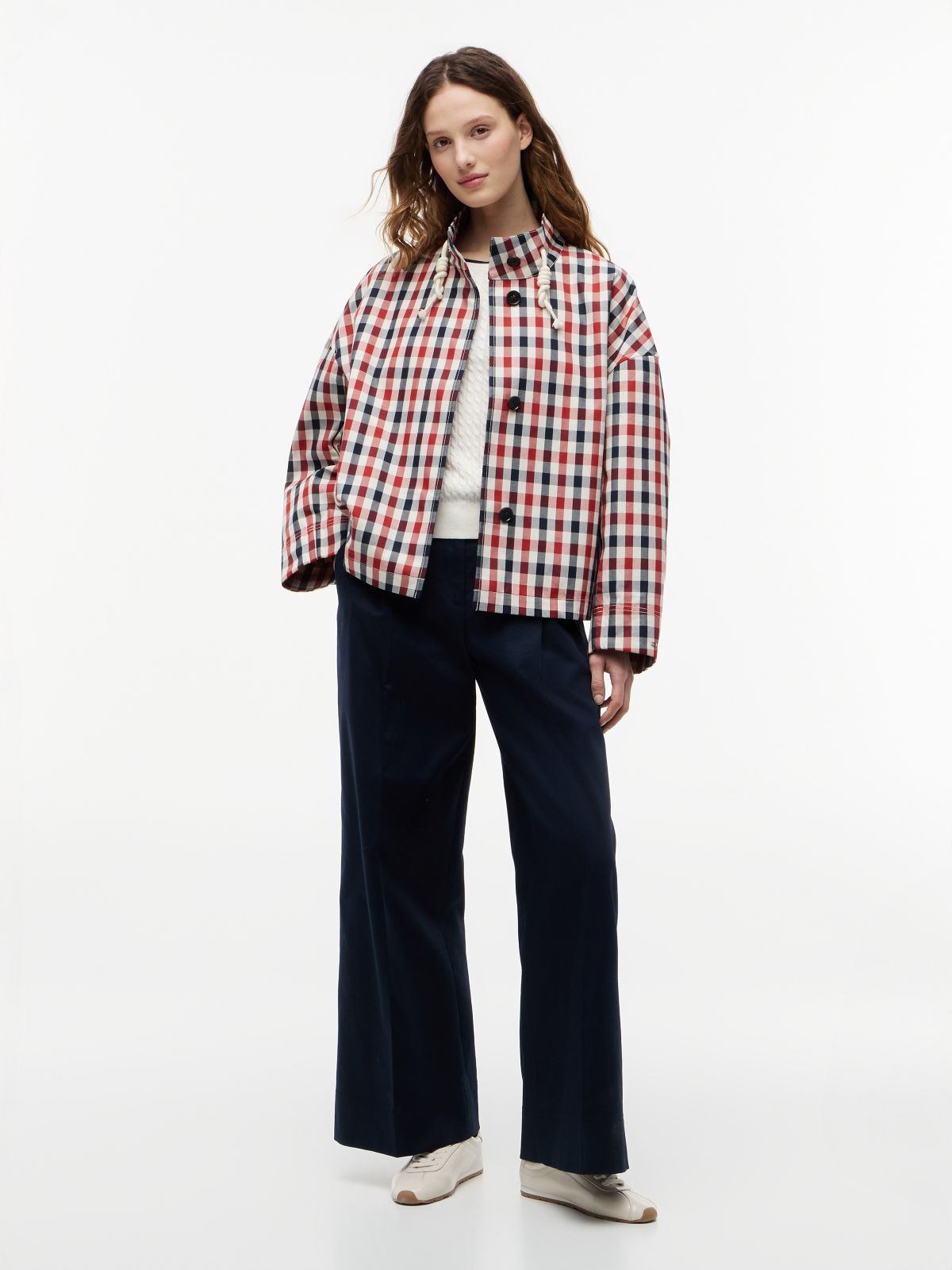 Check Relaxed Short Parka — Multi