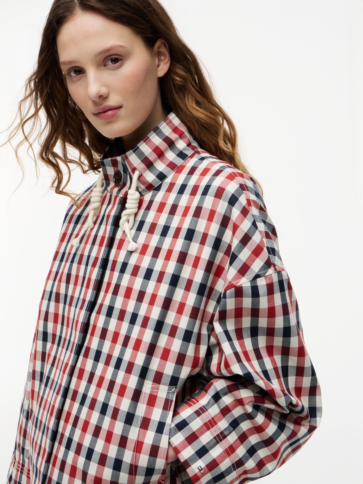 Check Relaxed Short Parka — Multi