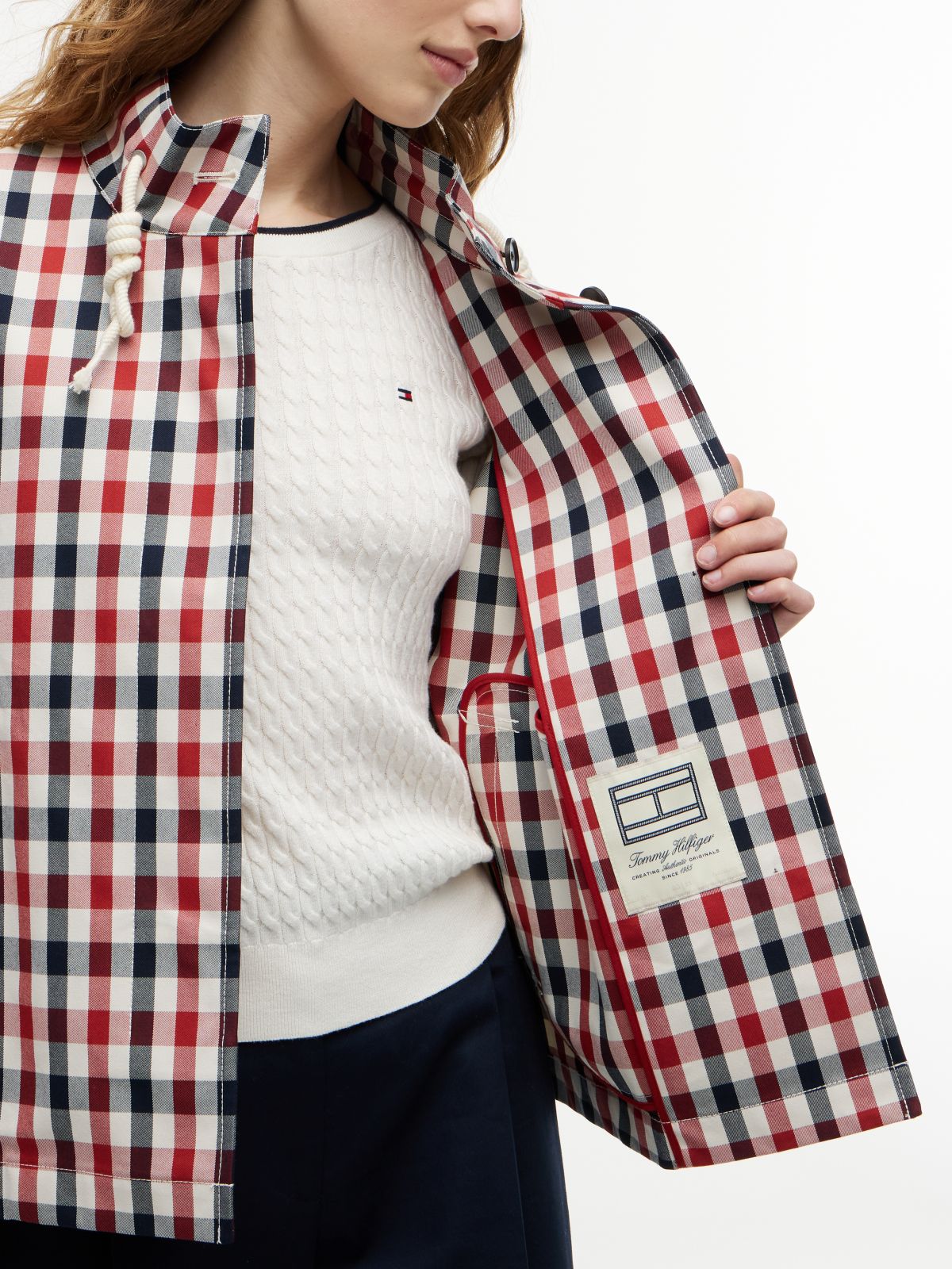 Check Relaxed Short Parka — Multi