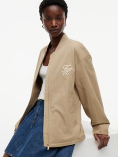 Logo Appliqué Twill Bomber Jacket — Beige 3