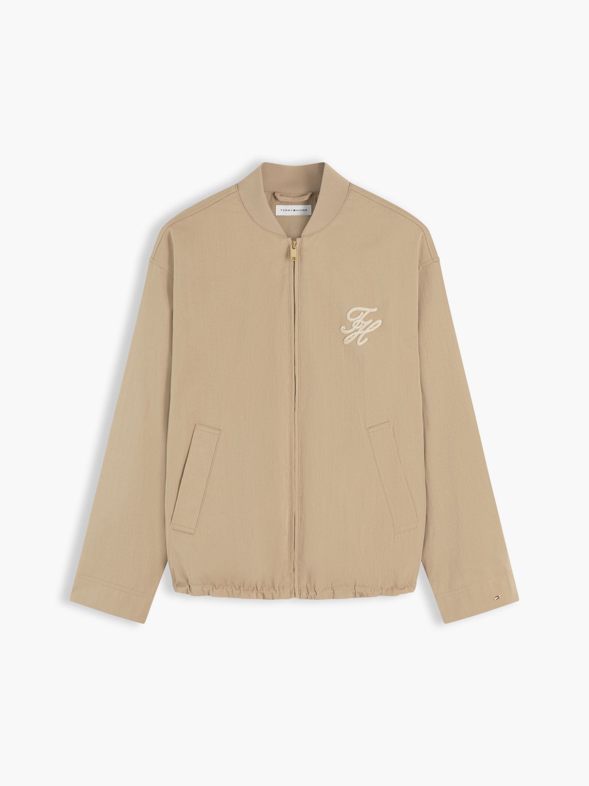 Logo Appliqué Twill Bomber Jacket — Beige