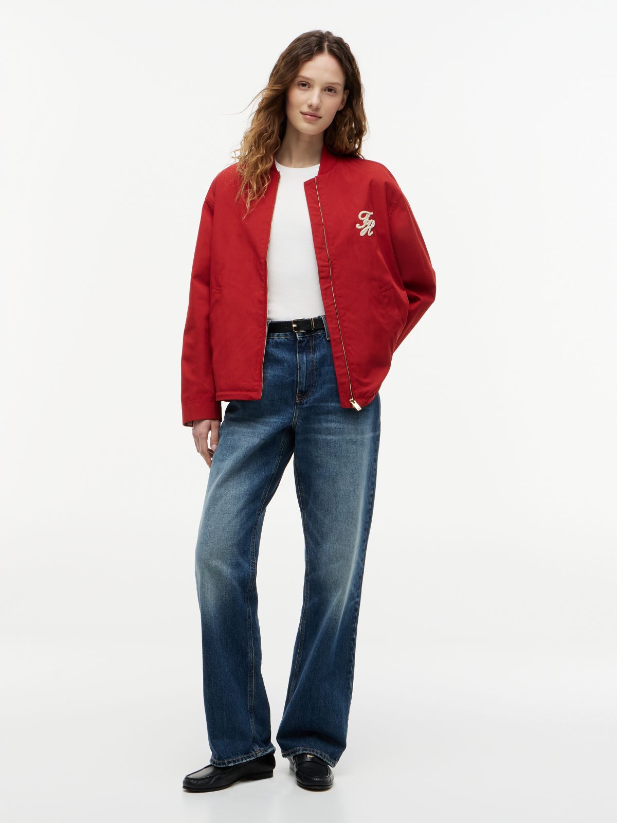 Logo Appliqué Twill Bomber Jacket — Red