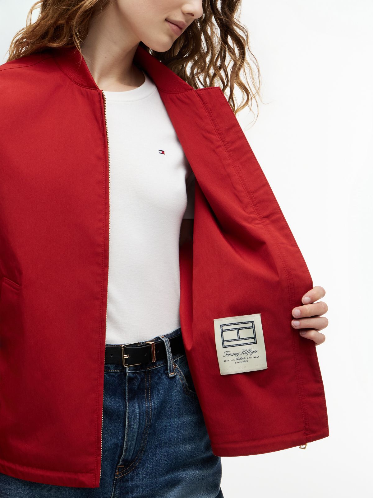 Logo Appliqué Twill Bomber Jacket — Red