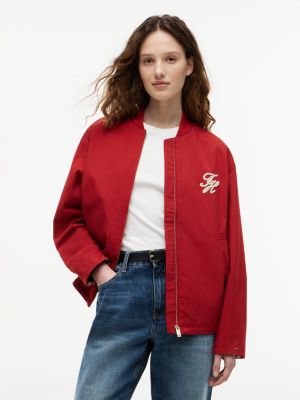 cazadora bomber de sarga con aplicación de logo red de mujeres tommy hilfiger