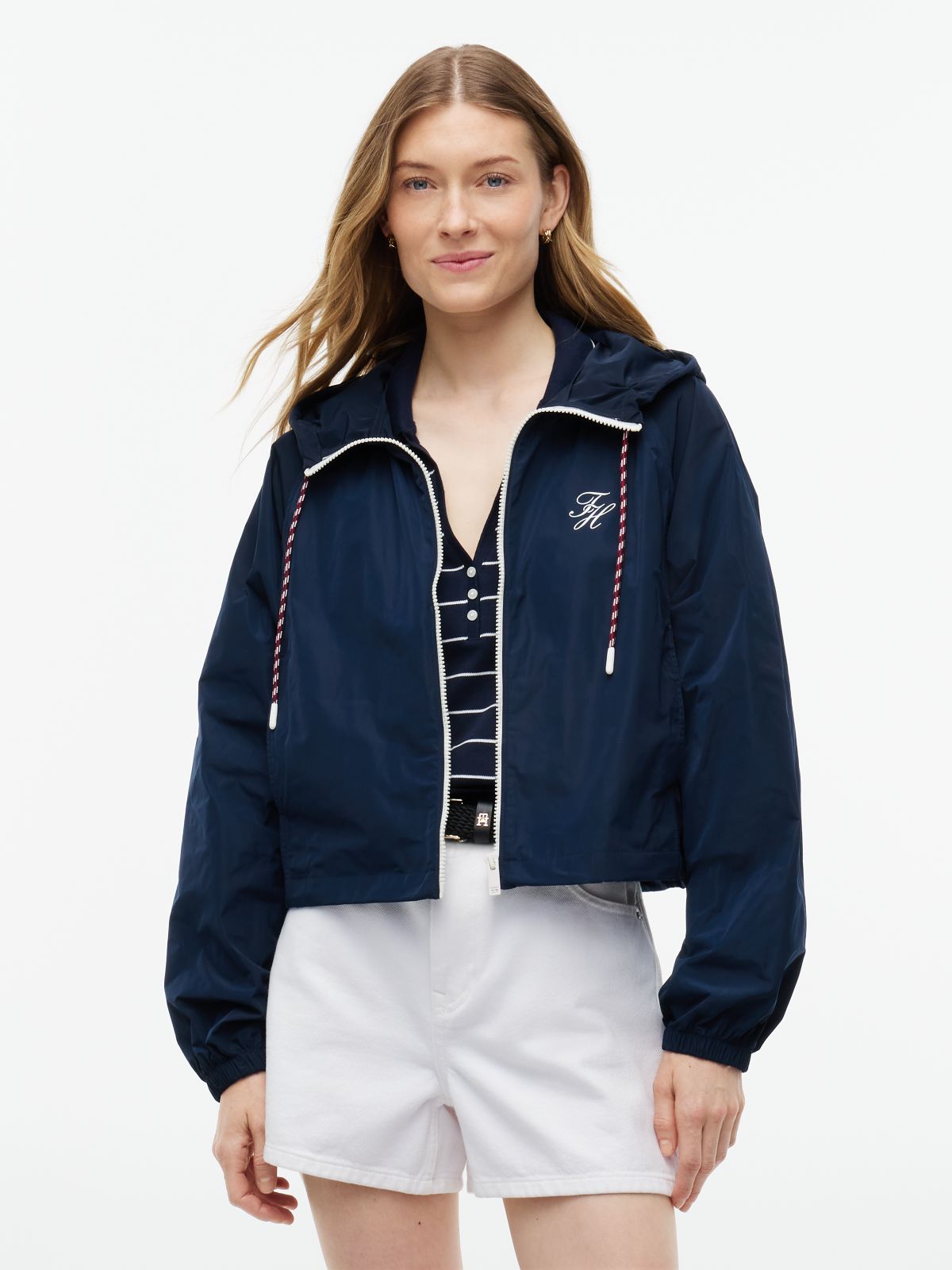 Logo Water Repellent Hooded Windbreaker — Blue
