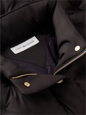 black gold-tone button flag down quilted jacket for women tommy hilfiger