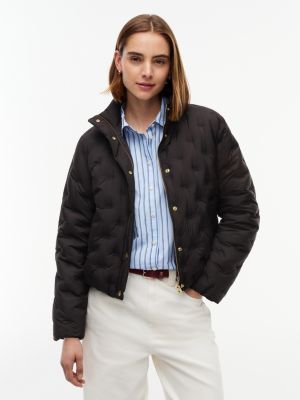 black gold-tone button flag down quilted jacket for women tommy hilfiger