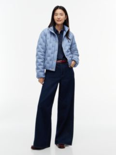 Gold-Tone Button Flag Down Quilted Jacket — Blue 2