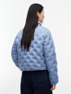 Gold-Tone Button Flag Down Quilted Jacket — Blue 4