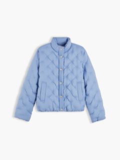 Gold-Tone Button Flag Down Quilted Jacket — Blue 5