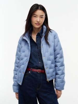 blue daunen-steppjacke mit goldfarbenen knöpfen für damen - tommy hilfiger