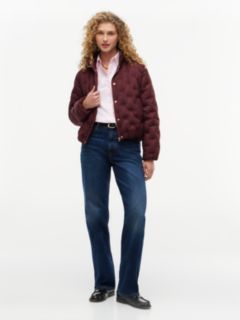 Gold-Tone Button Flag Down Quilted Jacket — Red 2