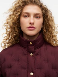 Gold-Tone Button Flag Down Quilted Jacket — Red 3