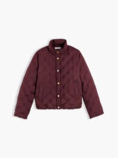 Gold-Tone Button Flag Down Quilted Jacket — Red 6