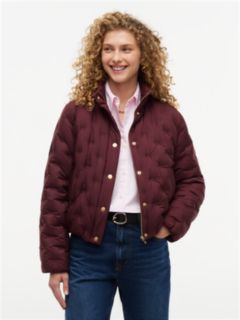 Gold-Tone Button Flag Down Quilted Jacket — Red 1