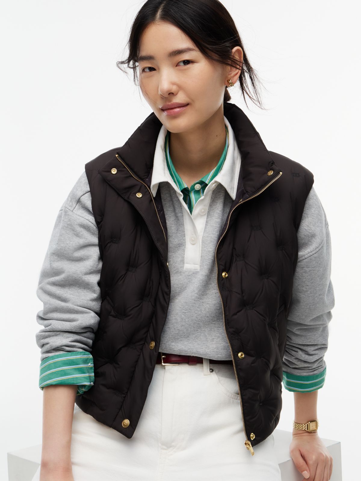 Flag Down Lightweight Quilted Gilet — Black