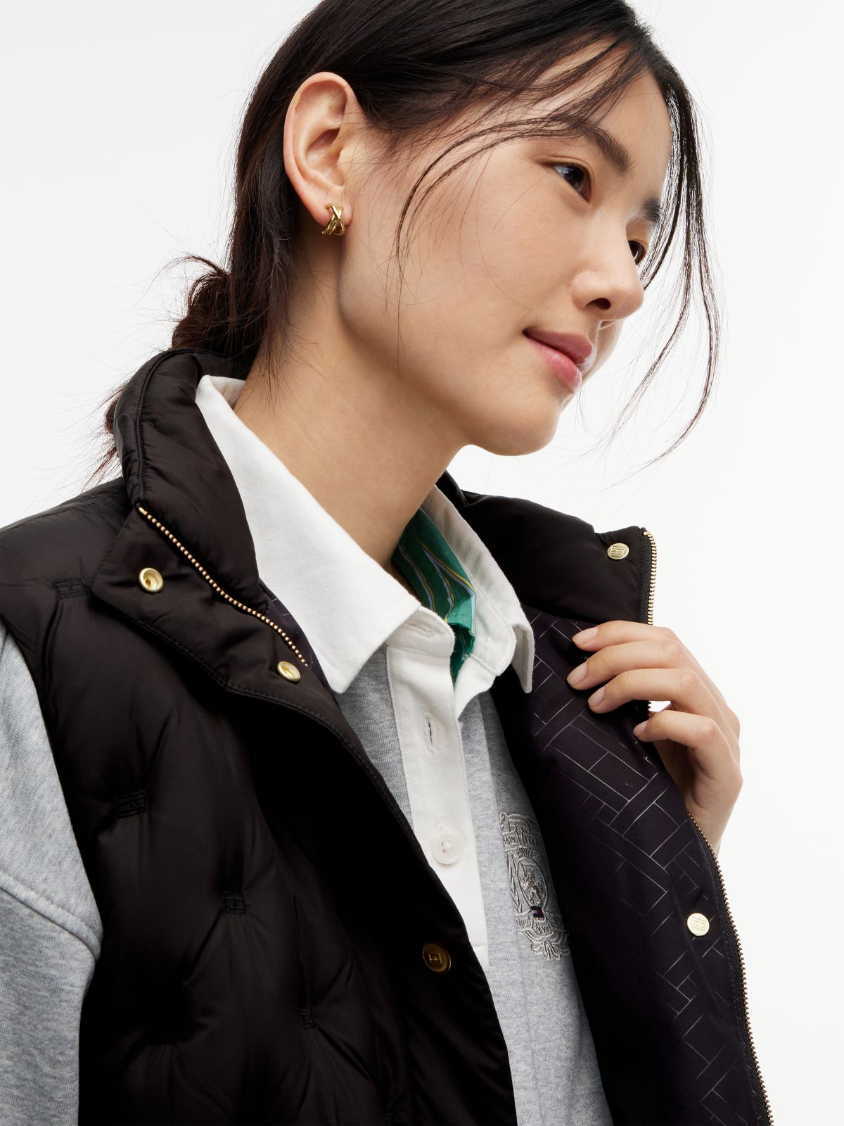 Flag Down Lightweight Quilted Gilet — Black