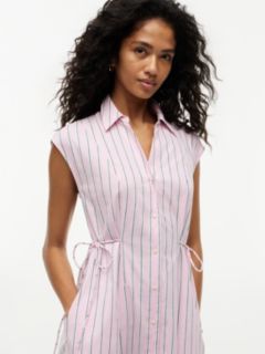 Tie Detail Cap Sleeve Midi Shirt Dress — Pink 2
