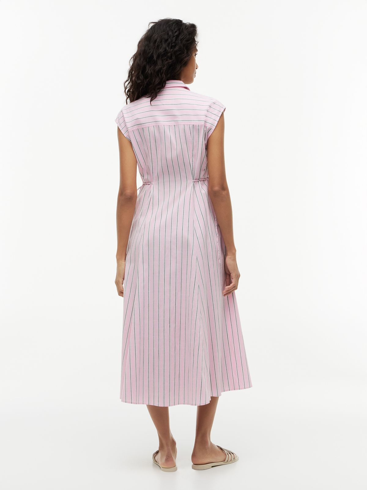 Tie Detail Cap Sleeve Midi Shirt Dress — Pink