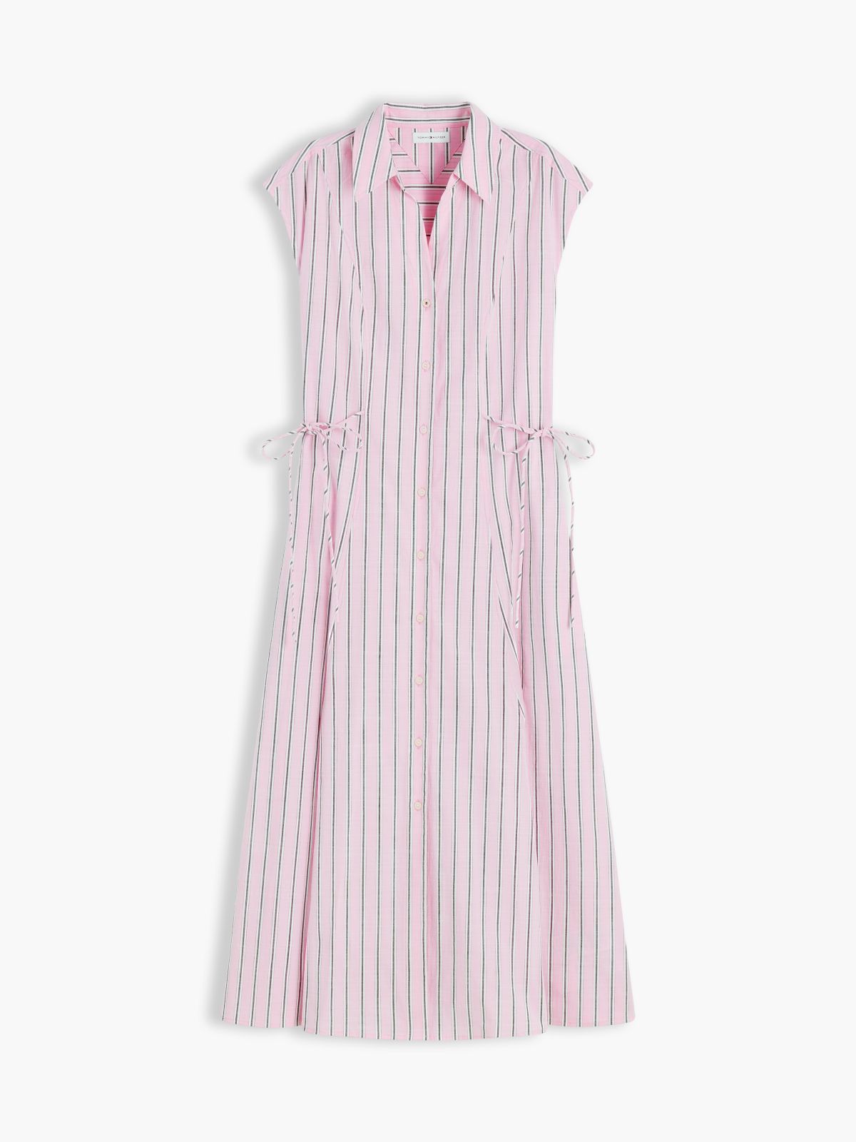 Tie Detail Cap Sleeve Midi Shirt Dress — Pink