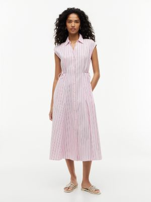 robe chemise midi à mancherons et détail noué pink pour femmes tommy hilfiger