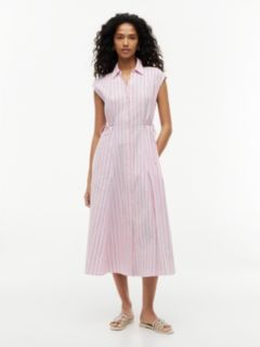 Tie Detail Cap Sleeve Midi Shirt Dress — Pink 1