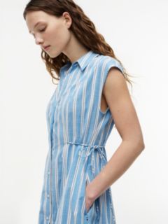 Tie Detail Cap Sleeve Midi Shirt Dress — Blue 2