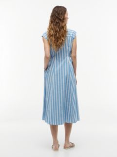 Tie Detail Cap Sleeve Midi Shirt Dress — Blue 4
