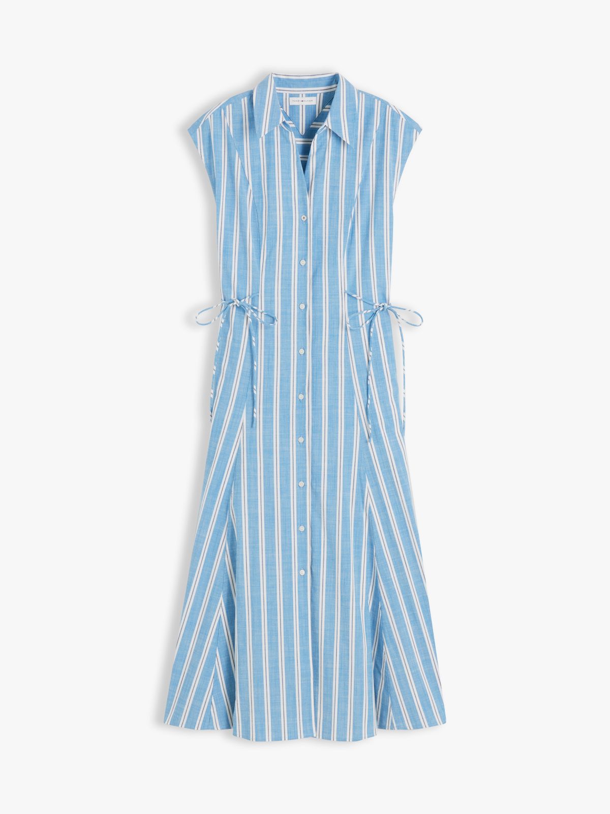 Tie Detail Cap Sleeve Midi Shirt Dress — Blue