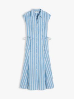Tie Detail Cap Sleeve Midi Shirt Dress — Blue 5