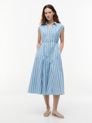 blue tie detail cap sleeve midi shirt dress for women tommy hilfiger