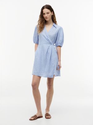 blue pure linen relaxed mini wrap dress for women tommy hilfiger
