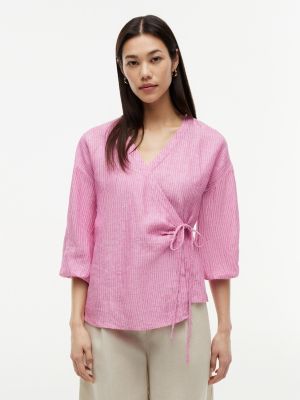 pink relaxed fit wickelbluse aus reinem leinen für damen - tommy hilfiger
