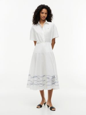white fit and flare poplin midi shirt dress for women tommy hilfiger