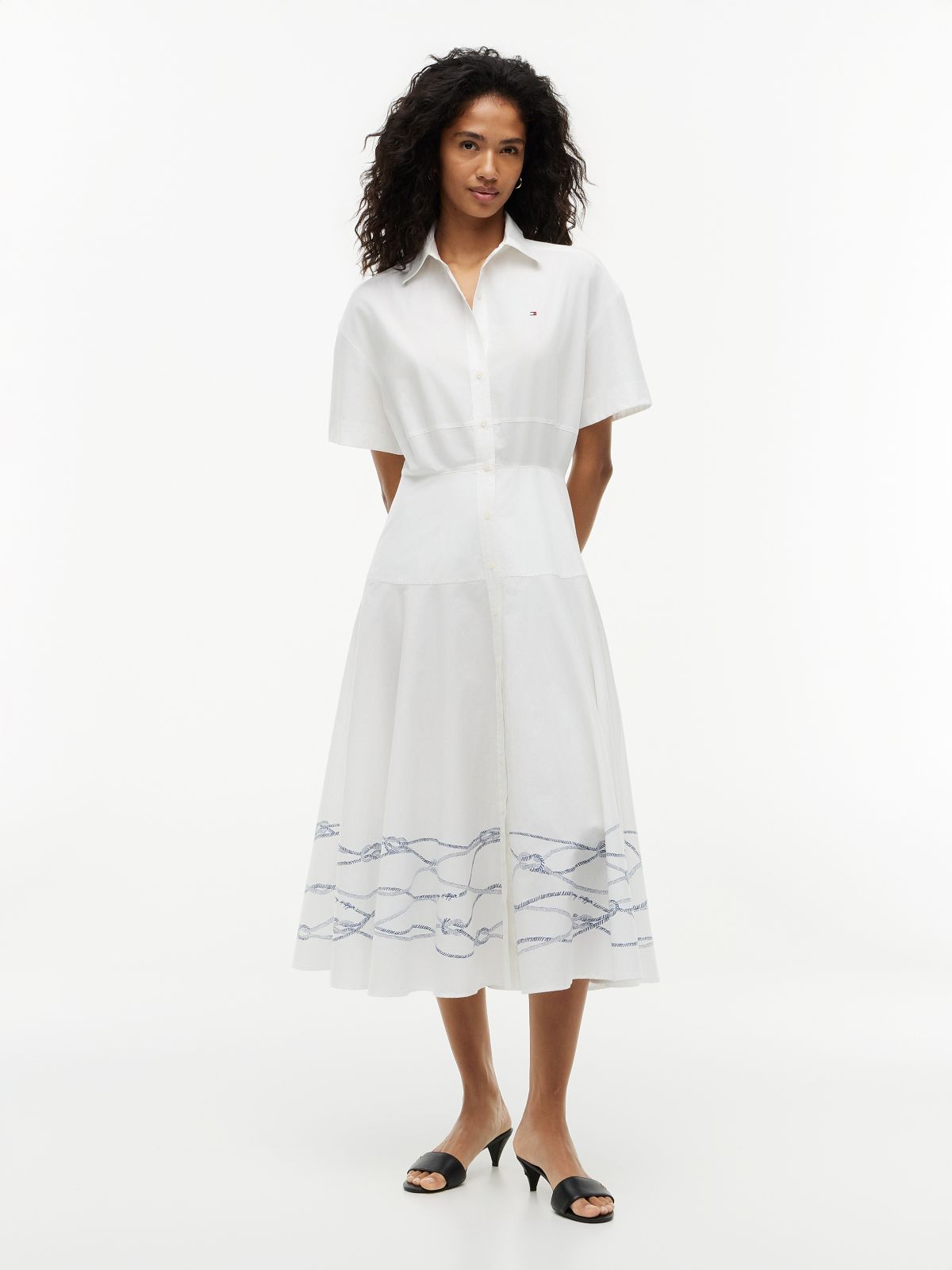 Fit And Flare Poplin Midi Shirt Dress — White