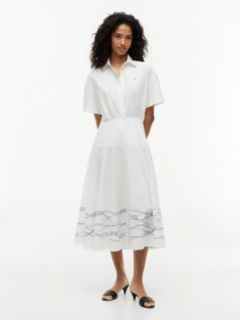 Fit And Flare Poplin Midi Shirt Dress — White 1